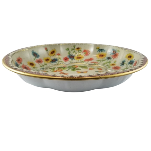 Vintage Daher Decorated Ware Floral Butterfly Strawberry Tin Bowl Serving Tray - Picture 3 of 9
